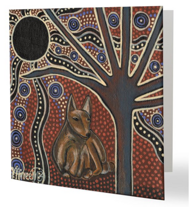 Original Luxury DESERT DAYDREAM DINGO Aboriginal Art Animal Dreaming Greeting Card Single by Mirree